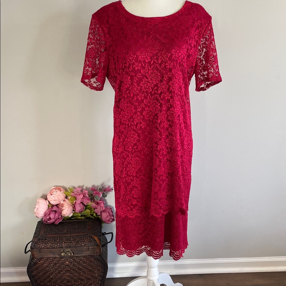 Lace Midi Dress in Vibrant Red